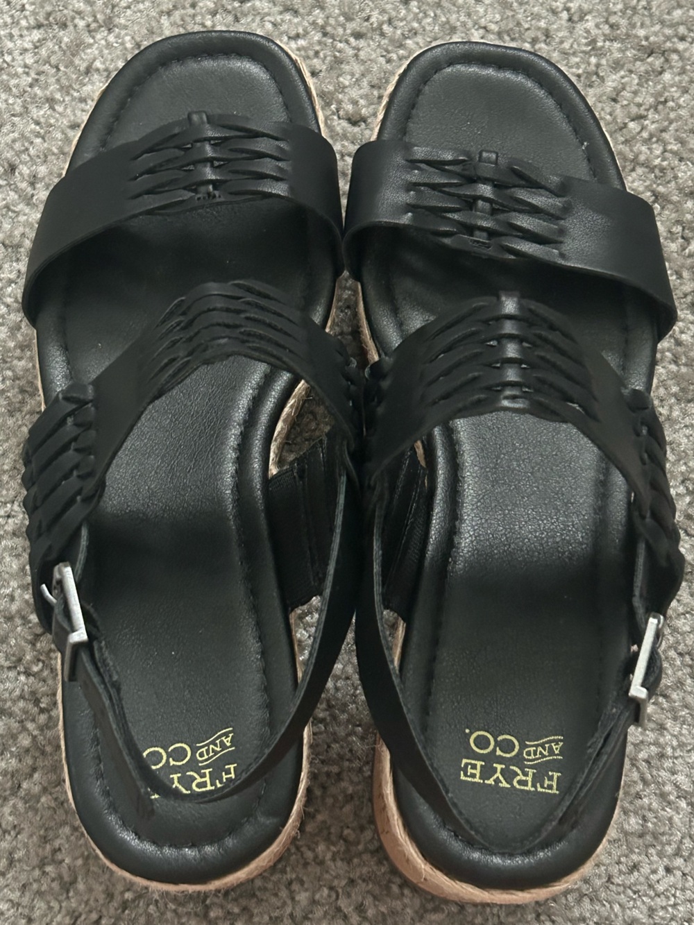 FRYE AND CO. Black Women's Woven-Strap Slide Sandals